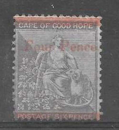 Cape of Good Hope 1868 4d on 6d bars split top and bottom very fine mint very scarce