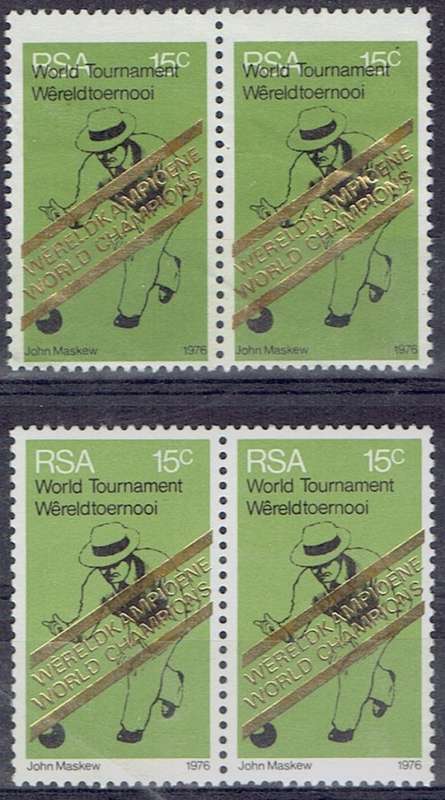 South Africa 1976 Bowls World Cup Winners pair with major of green down very fine unhinged mint