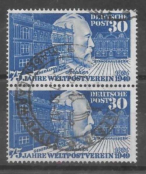 Germany West 1949 UPU Stephan vertical pair very fine used