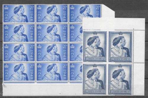 Great Britain 1948 KGVI Silver Wedding set of 2 in blocks of 12 and 4 very fine unmounted mint