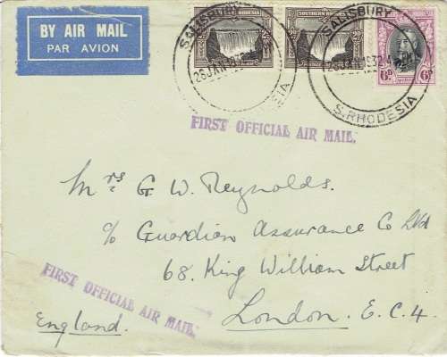 Southern Rhodesia 1932 1st Airmail flight from Salisbury to London very fine