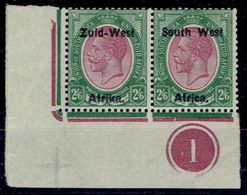 South West Africa 1923 KGV Type I 2s6d plate 1 pair very fine unmounted mint