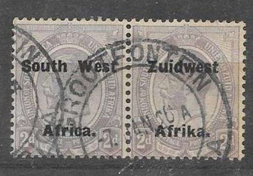 South West Africa 1924 KGV Type VIa 2d pair with Grootfontein postmark fine used