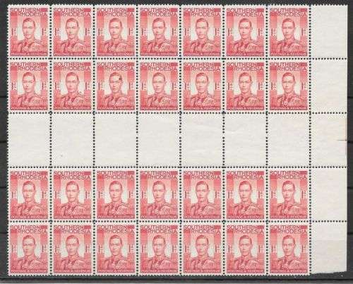 Southern Rhodesia 1937 KGVI 1d gutter block of 24 very fine unmounted mint
