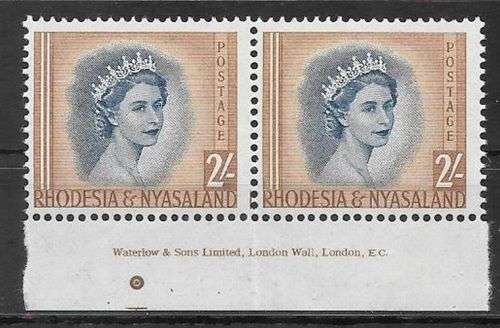 Rhodesia and Nyasaland 1953 QEII 2s imprint pair very fine unmounted mint