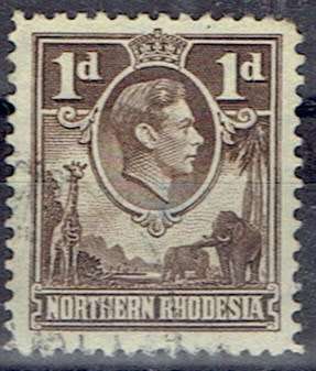 Northern Rhodesia 1938 KGVI 1d brown  with extra boatman flaw very fine used