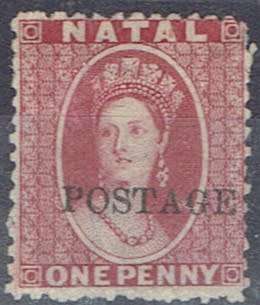 Natal 1869 QV Surcharge 1d bright red Type 7e  very fine mint