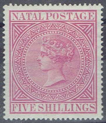 Natal 1874 QV 5s rose perf 14  very fine mint
