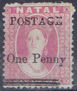 Natal 1877/79 QV Surcharge 1d on 6d rose very fine mint