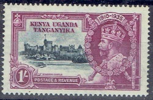 Kenya Uganda Tanganyika 1935 KGV Silver Jubilee 1s line thro 1 of 1910 plate flaw very fine mint