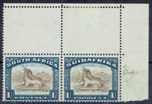 South Africa 1930 Roto Unhyphenated 1s watermark upright twisted horn variety very fine unmounted