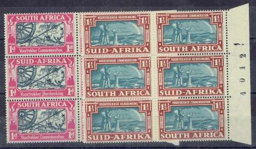 South Africa 1938 Voortrekker set of 2 in sheet number blocks of 6 very fine unmounted mint