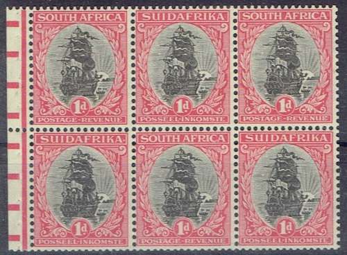 South Africa 1926 London booklet 1d pane of 6 perf 14 1/2 x14 fine mint