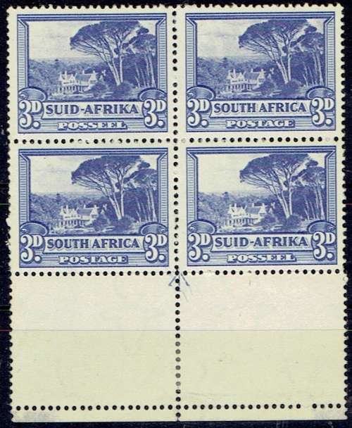 South Africa 1933 Hyphenated 3d bottom arrow block of 4 very fine unmounted mint