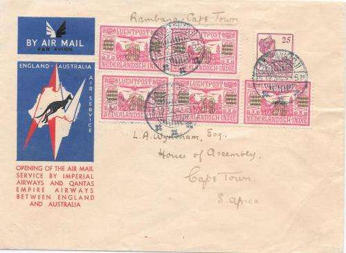 South Africa 1934 Quantas 1st Flight cover from Netherlands Indies to Cape Town scarce very fine