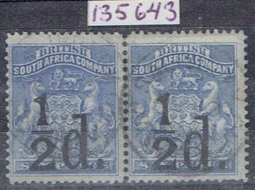 Rhodesia BSAC 1892 Surcharge half d on 6d pair very fine used with RPS certificate