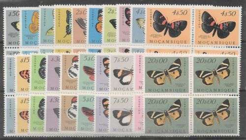 Mozambique 1953 Butterflies set of 20 in blocks of 4 very fine mint
