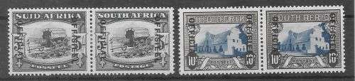 South Africa Officials 1935 5s and 10s pairs Official at left very fine mint