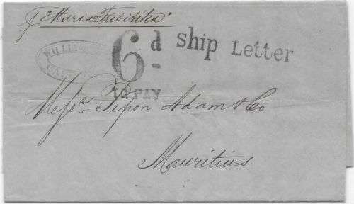 Cape of Good Hope 1869 wrapper from Cape Town to Mauritius with 6d To Pay & Ship Letter cachets