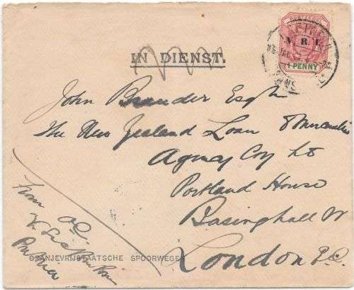 Anglo Boer War 1900 Transvaal 1d on Oranjevrijstaatshe Spoorwege postal stationary cover to UK