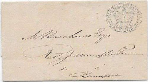 Cape of Good Hope 1840's wrapper with undated letter stamp ULS4 addressed to Beaufort