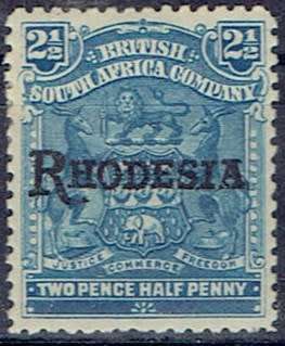 Rhodesia BSAC 1909 Arms Rhodesia 2 1/2d no stop variety fine mint
