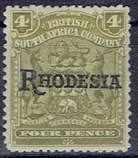 Rhodesia BSAC 1909 Arms Rhodesia 4d no stop variety fine mint