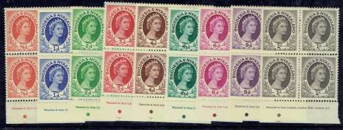 Rhodesia and Nyasaland 1953 QEII 9 values in imprint blocks of 4 very fine unmounted mint