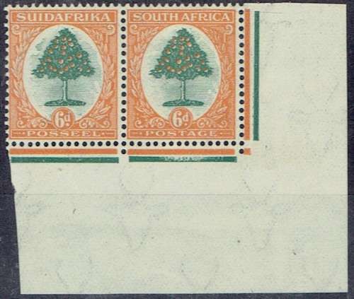 South Africa 1927 Pretoria 6d bottom right control pair very fine mint