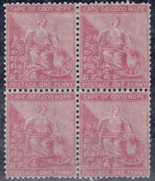 Cape of Good Hope 1864 1d rose red block of 4 very fine mint and scarce