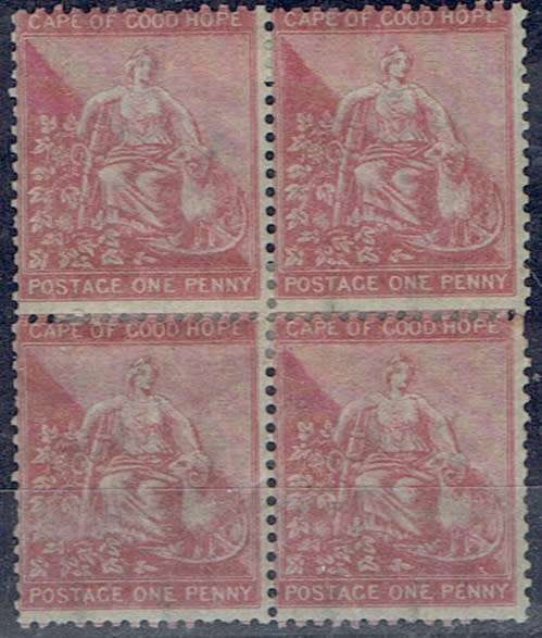 Cape of Good Hope 1864 1d brownish rose red block of 4 very fine mint