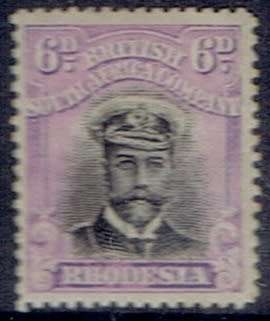 Rhodesia BSAC 1913 KGV Admiral Die II perf 14 6d black and mauve fine mint