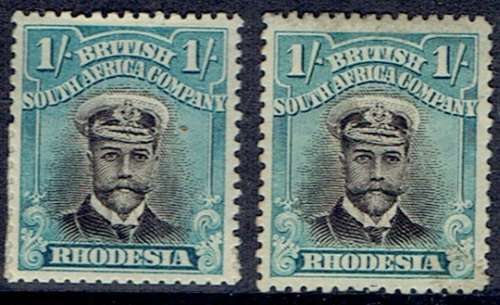 Rhodesia BSAC 1913 KGV Admiral Die II perf 14 1s both listed shades fine mint