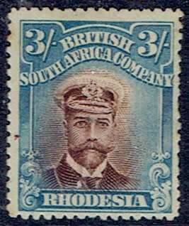 Rhodesia BSAC 1913 KGV Admiral Die II perf 15 3s chocolate and blue with inking flaws fine mint