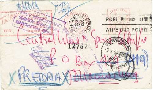South Africa 1961 Johannesburg machine franked local cover, numerous re-addressing and postal marks