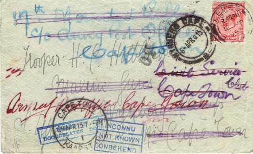 South Africa 1917 WWI GB incoming cover to Cape Town with readressing and postal markings