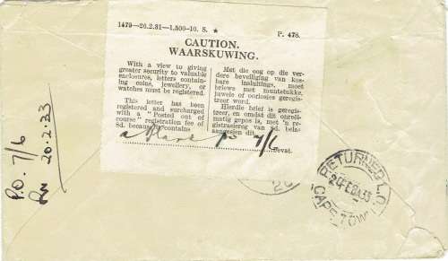 South Africa 1935 2d on Kinross (scarce) cover addressed to Basutoland, with marking and label