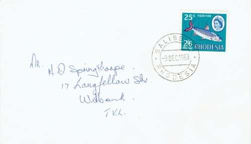 Rhodesia 1968 9 Dec Dual Currency 2s6d used on 1st day on Salisbury cover to Witbank SA
