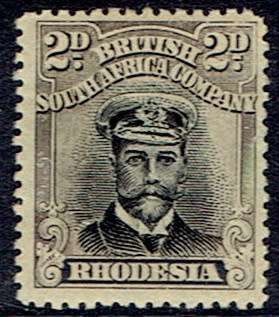 Rhodesia BSAC 1913 KGV Admiral Die IIIB perf 14 2d black and brownish grey  fine mint