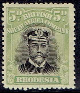 Rhodesia BSAC 1913 KGV Admiral Die IIIB perf 14 5d black and pale green fine mint