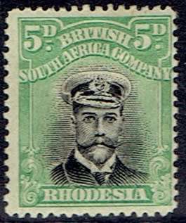 Rhodesia BSAC 1913 KGV Admiral Die IIIB perf 14 5d black and green fine mint
