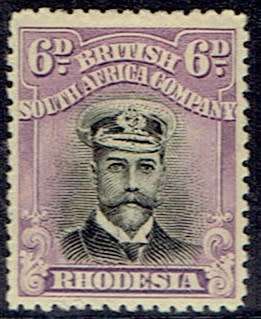 Rhodesia BSAC 1913 KGV Admiral Die IIIB perf 14 6d black and reddish mauve fine mint