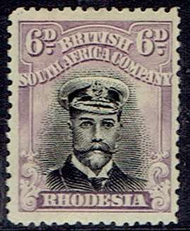 Rhodesia BSAC 1913 KGV Admiral Die IIIB perf 14 6d black and dull mauve very fine mint