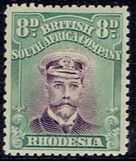Rhodesia BSAC 1913 KGV Admiral Die IIIB perf 14 8d mauve and dull blue-green very fine mint