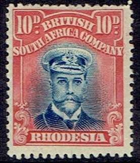 Rhodesia BSAC 1913 KGV Admiral Die IIIB perf 14 10d deep grey blue and carmine fine mint