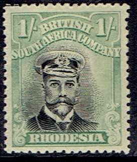 Rhodesia BSAC 1913 KGV Admiral Die IIIB perf 14 1s black and dull green printers mark very fine mint