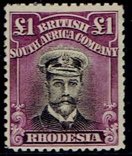 Rhodesia BSAC 1913 KGV Admiral Die IIIB perf 14 £1 black and bright purple very fine mint