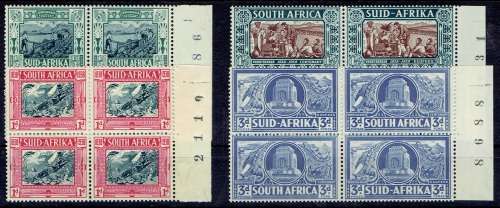 South Africa 1938 Voortrekker set of 4 in sheet number blocks of 4 very fine unmounted mint