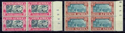 South Africa 1938 Voortrekker set of 2 in sheet number blocks of 4 very fine mint