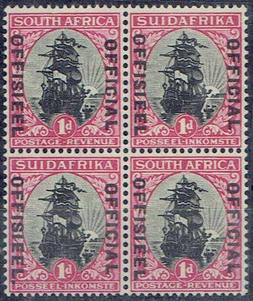 South Africa Officials 1930 Unhphenated 1d block of 4 with stop after Official on Afrikaans